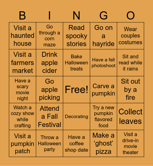 Fall Activity Bingo Card