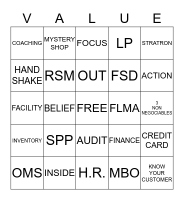 CORE VALUE Bingo Card