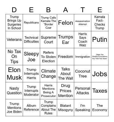 Debate Bingo Card