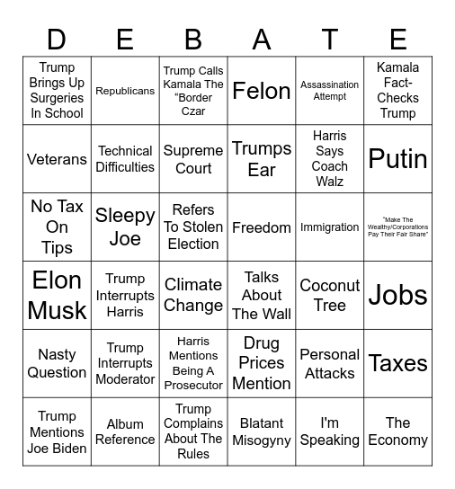 Debate Bingo Card