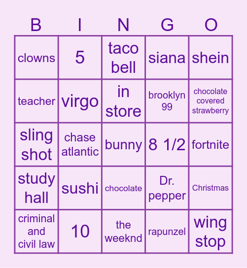 Birthday bingo Card