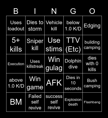 warzone bingo Card