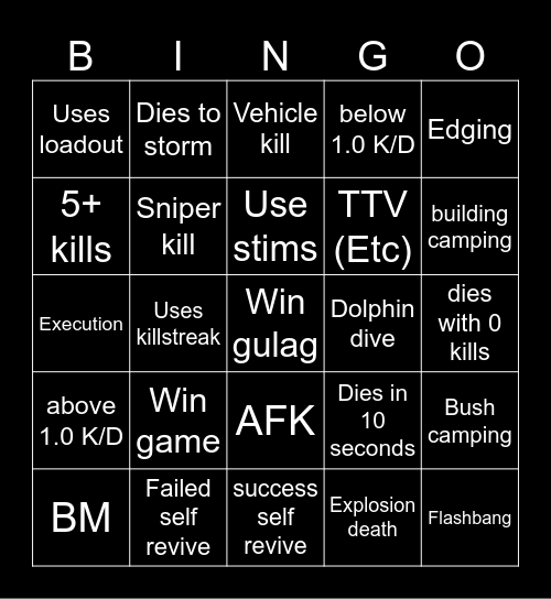 warzone bingo Card