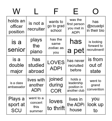 Find A Sister Who Bingo Card