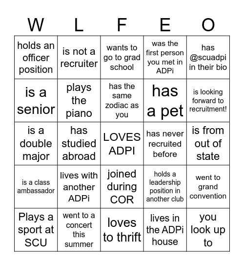 Find A Sister Who Bingo Card