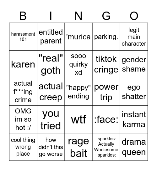 "r/ImTheMainCharacter - Unhinged Bingo" board Credit: The Click Bingo Card