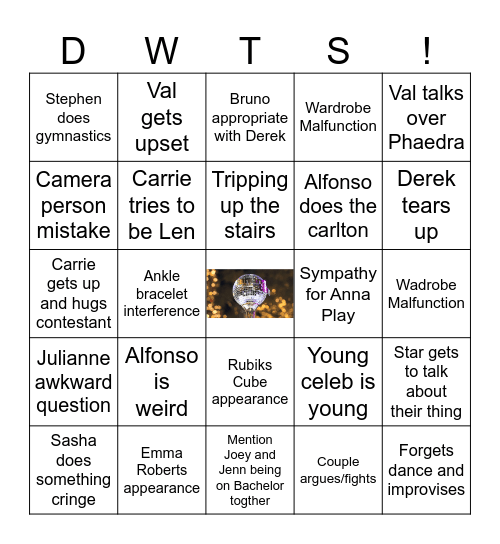 Dancing with the Stars Bingo Card