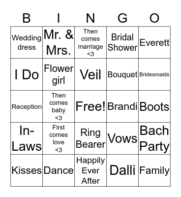 Brandi & Everett        Bingo Card