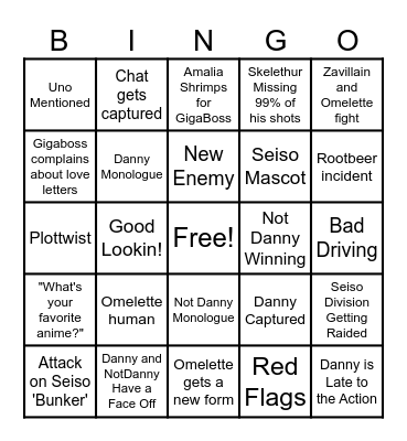 Danny 3.0 Lore Video Bingo Card