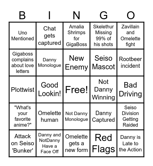Danny 3.0 Lore Video Bingo Card
