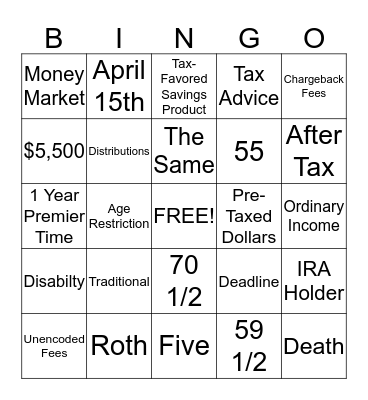 Coal's IRA Bingo Card