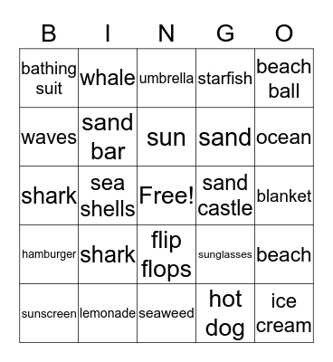 Beach Bingo! Bingo Card