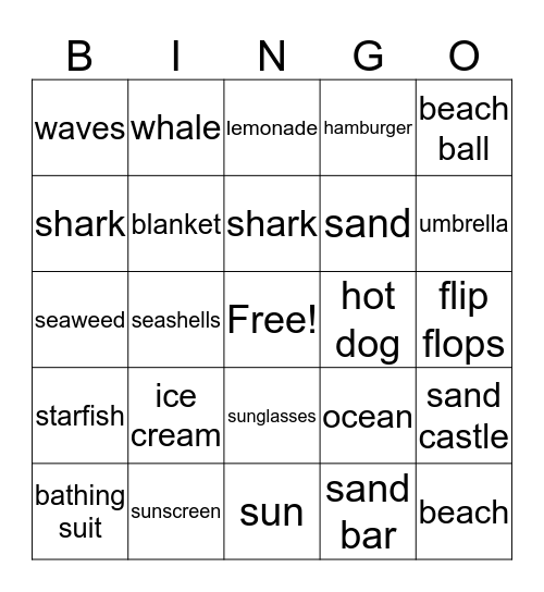 Beach Bingo! Bingo Card