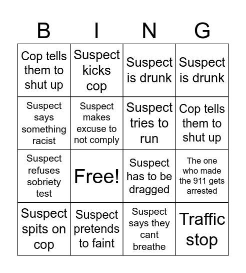 Bodycam Bingo Card