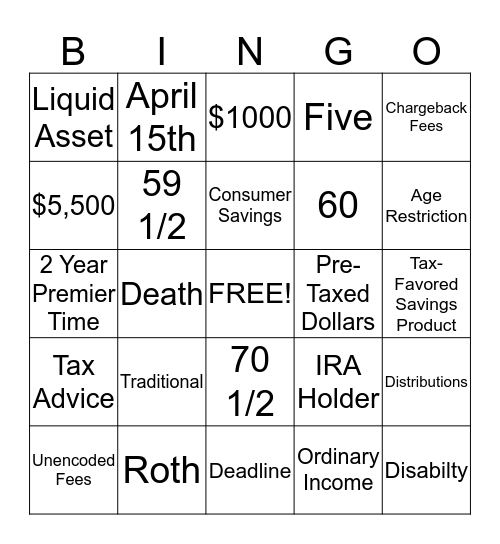 Coal's IRA Bingo Card