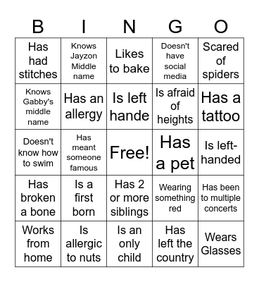 Ice Breaker Bingo Card