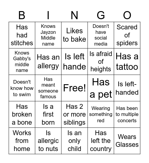 Ice Breaker Bingo Card