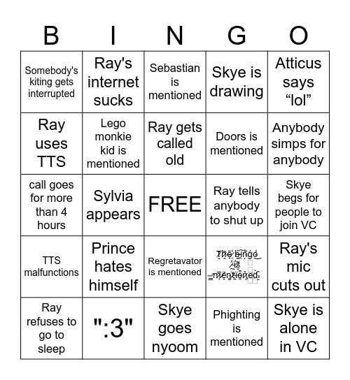 Bloxy Crew Server BINGO! Bingo Card