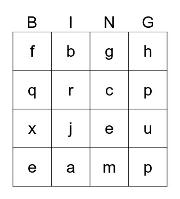 alphabet Bingo Card