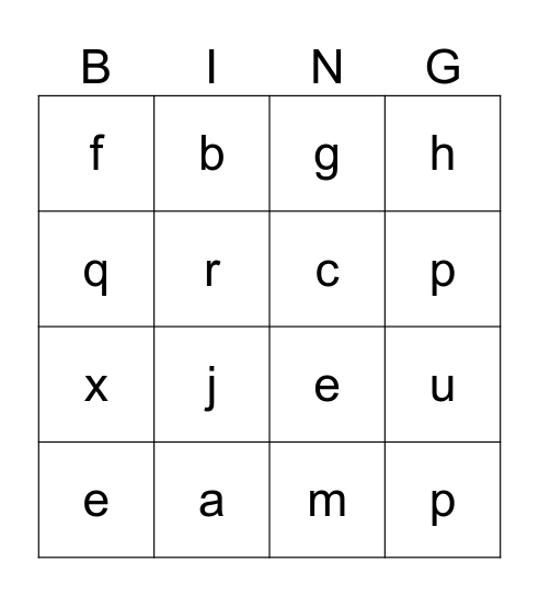 alphabet Bingo Card