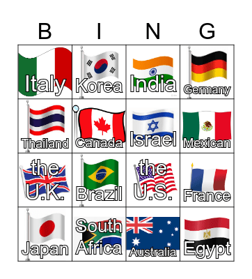 COUNTRIES Bingo Card