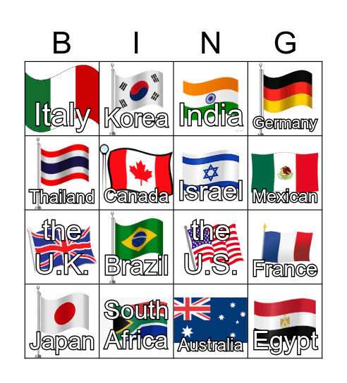 COUNTRIES Bingo Card