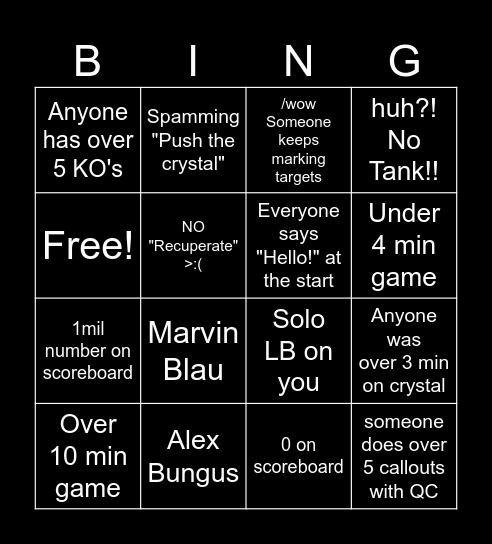 CC Casual Bingo Card