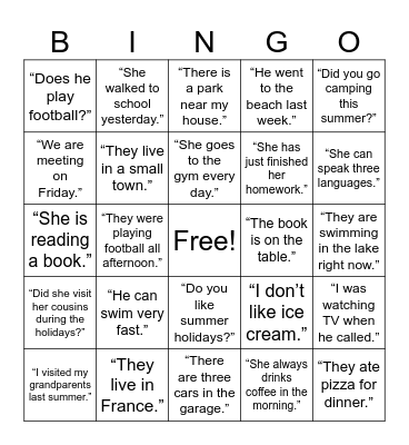 “Grammar Bingo” Bingo Card