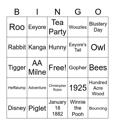 Winnie the Pooh Bingo Card