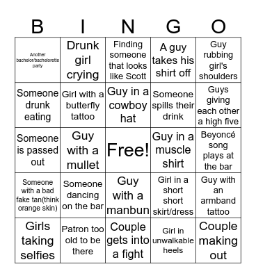 Cait's Bachelorette Weekend Bingo Card