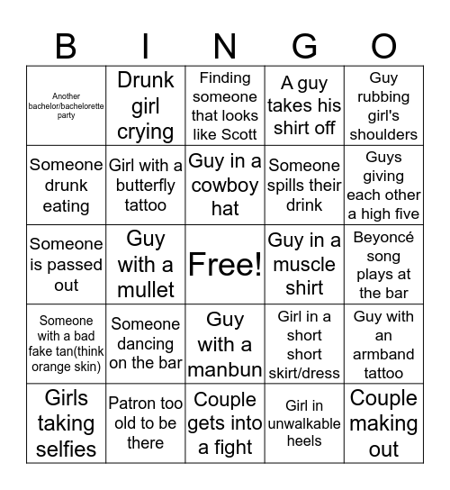 Cait's Bachelorette Weekend Bingo Card
