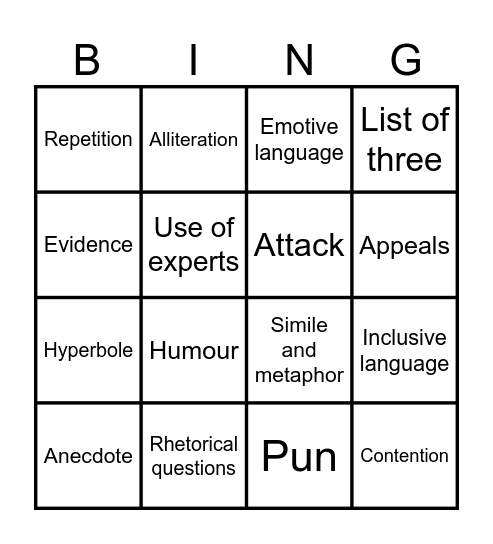 Persuasive Language Bingo Card