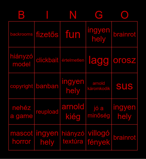 random játékok Bingo Card