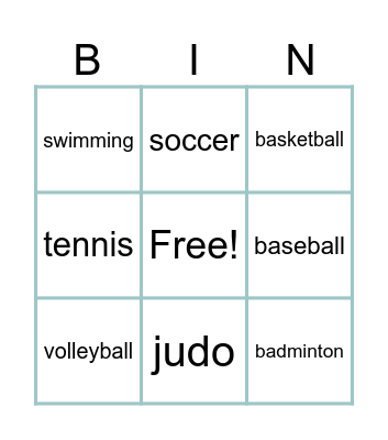 Sports Bingo Card