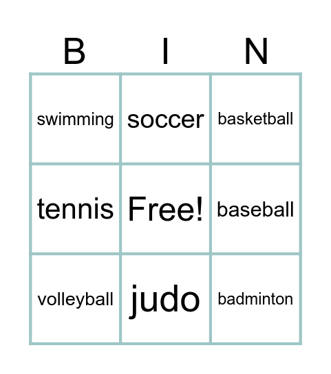 Sports Bingo Card