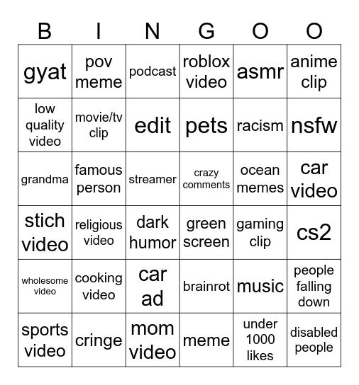 Untitled Bingo Card