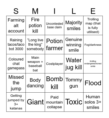 Infectious Smile Bingo Card