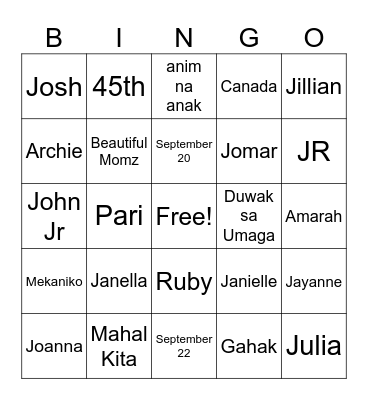 Untitled Bingo Card