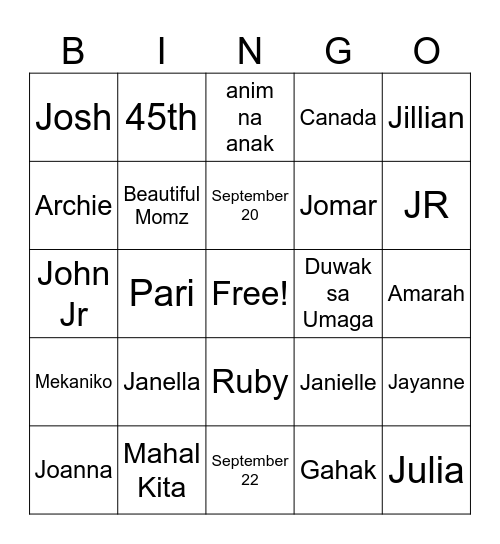 Untitled Bingo Card