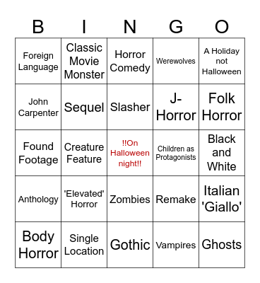 Clubhouse Halloween Movie Bingo Card