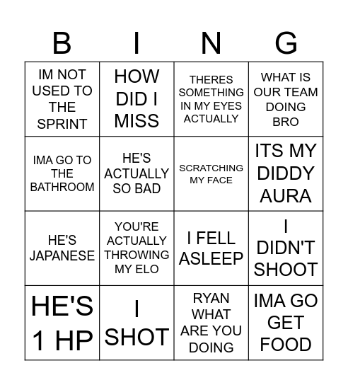 nic bingo Card