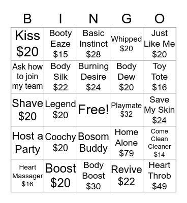 Pure Romance  Bingo Card