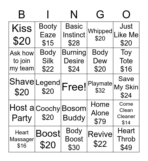 Pure Romance  Bingo Card