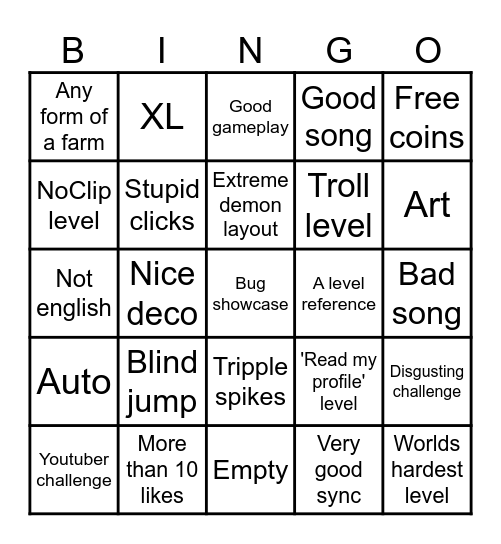 GD Bingo Card