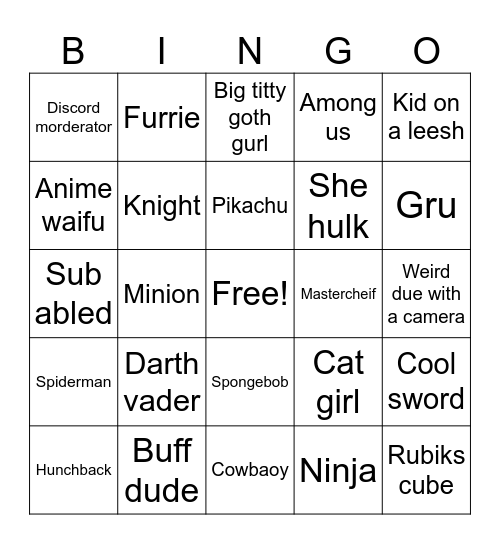 Comic con bingo Card