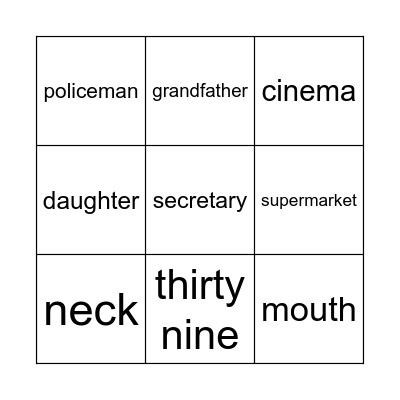 Vocabulary Bingo Card