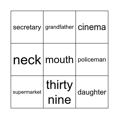 Vocabulary Bingo Card