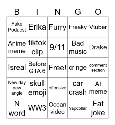 Instagram reel bingo Card