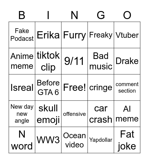 Instagram reel bingo Card