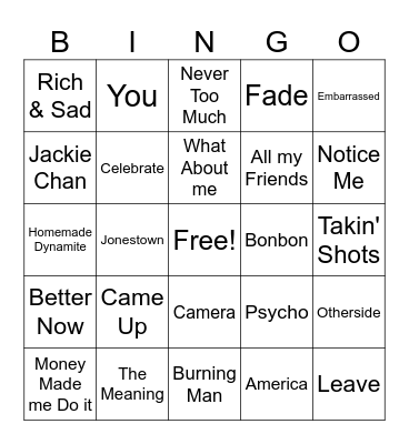 Post Malone Mix #2 Bingo Card
